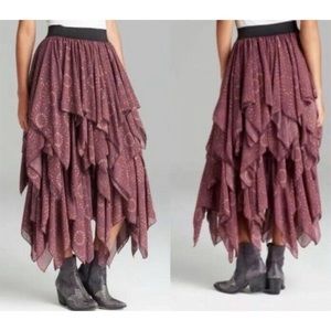 Free People Boho Layered Gypsy Georgette Skirt M